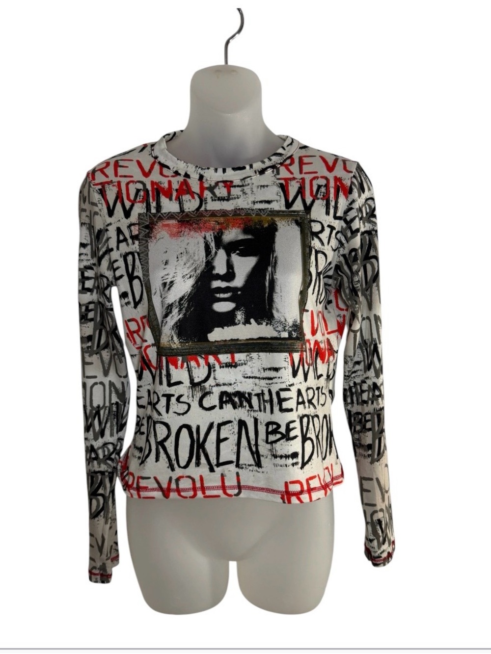 Urban Outfitters Archive Revolutionary Mesh Top M Y2K Graffiti Long Sleeve